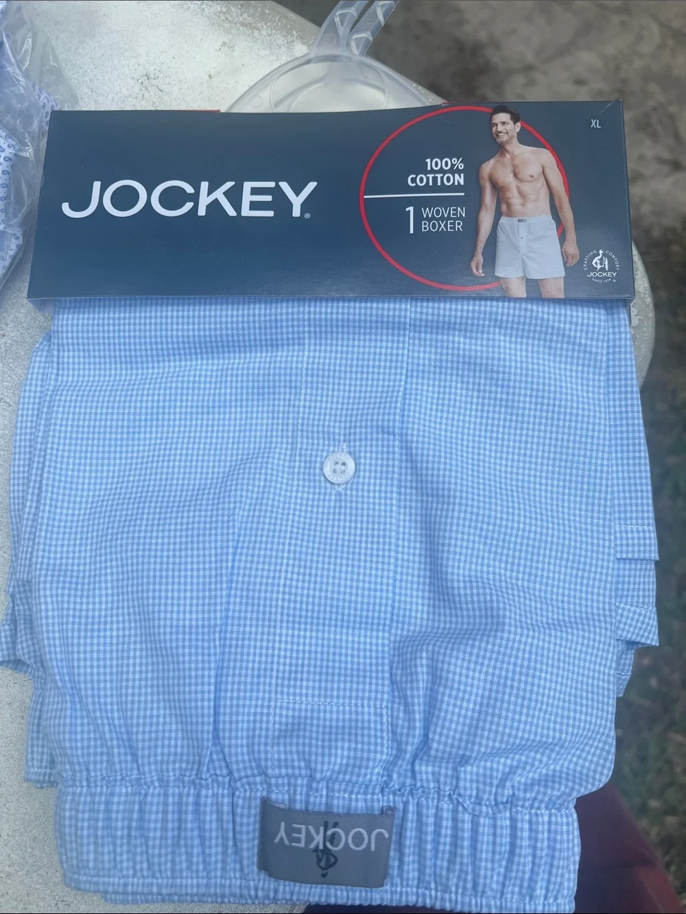 Jockey Light Blue Gingham Woven Cotton Boxer